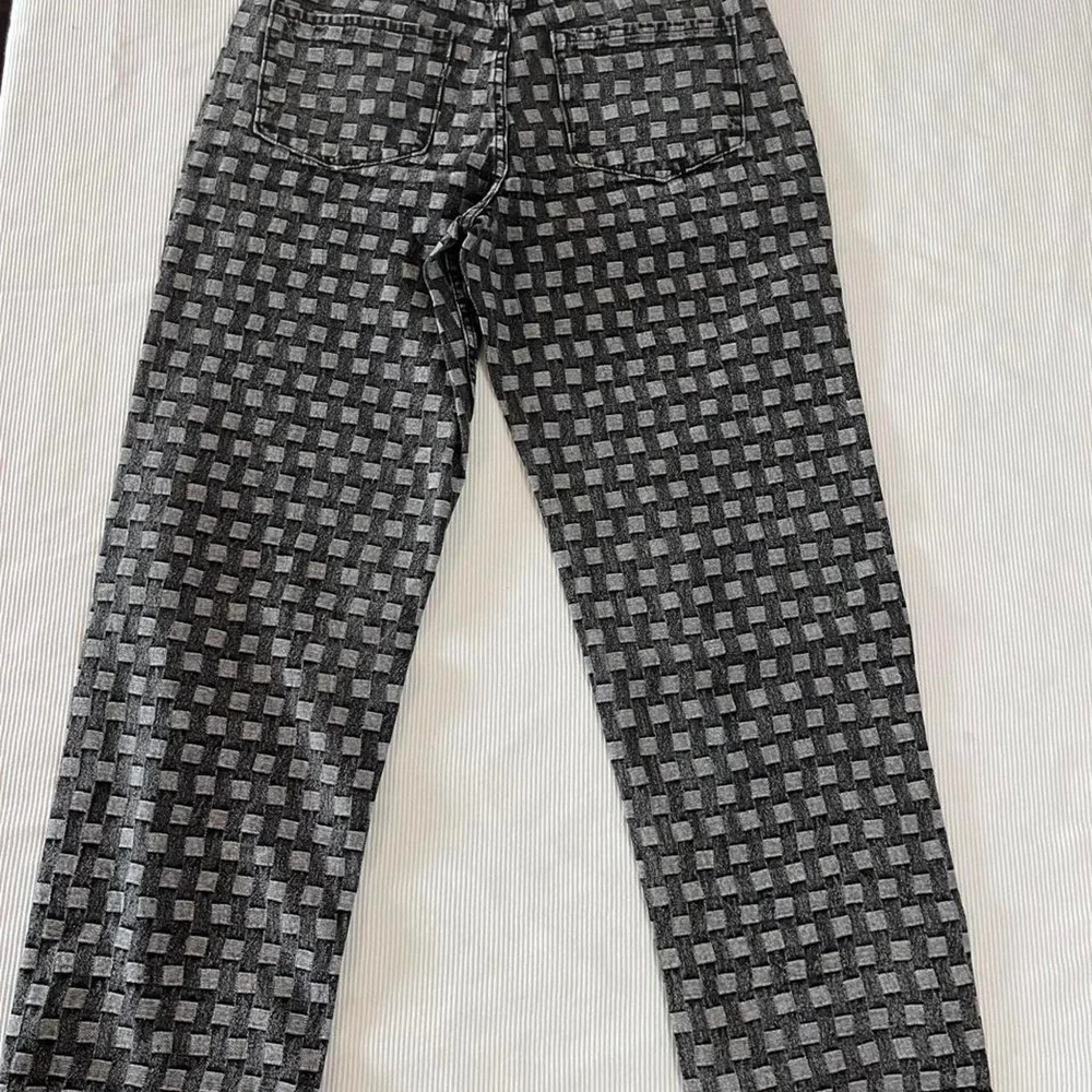 Round Two Basket Weave Checkerboard Denim Jeans Black Grey Mens 30 NEW